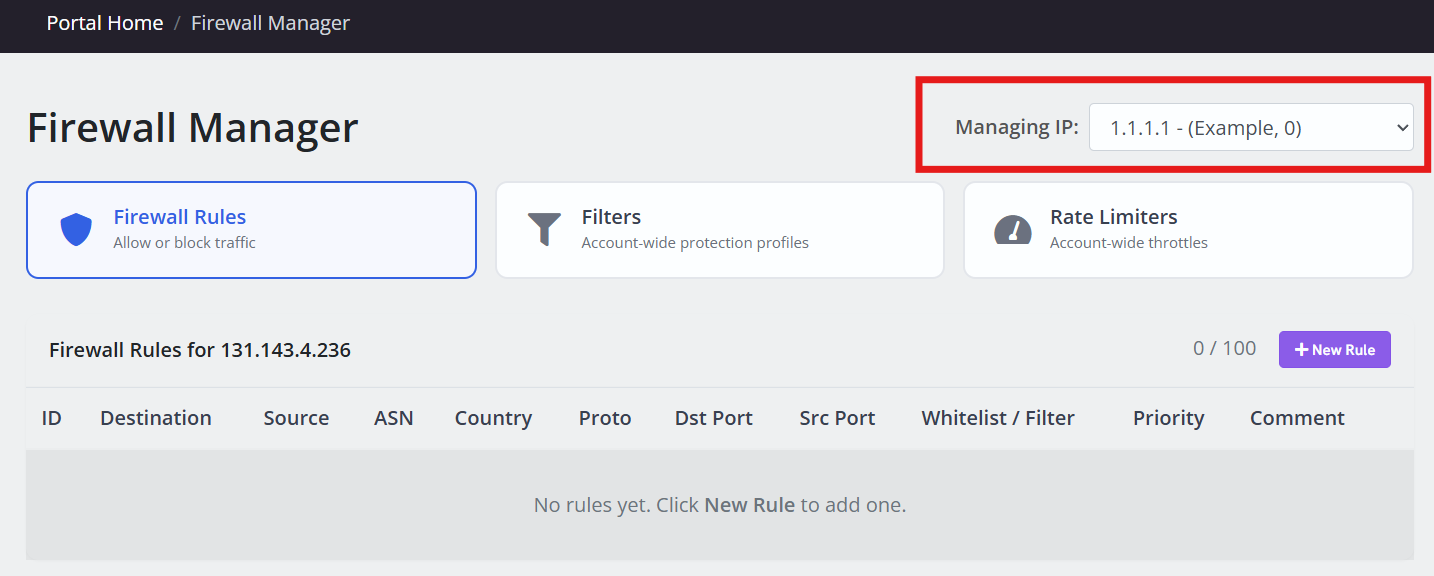 Selecting the IP address to add the rule to